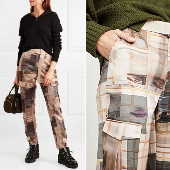 NWT Holzweiler Skunk Pants I See Patchwork Screen Printed Faces Tan/Grey Sz XL - Picture 2 of 14